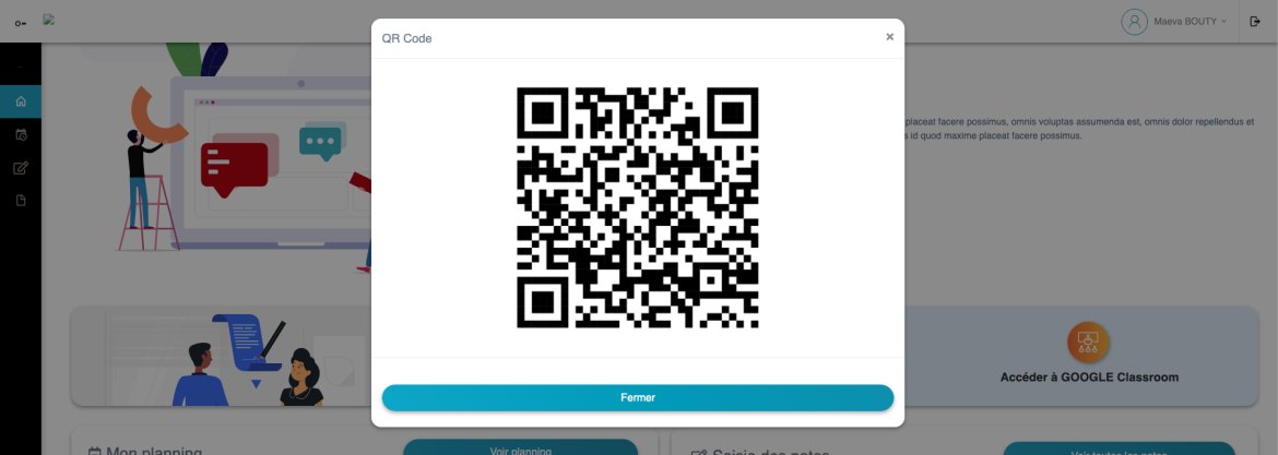 Exemple portail professeur avec accès à l’émargement QR code et à la classe virtuelle